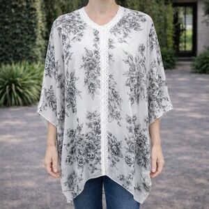 Sheer Floral Kimono Cardigan Lightweight Boho Open Front Cover Up